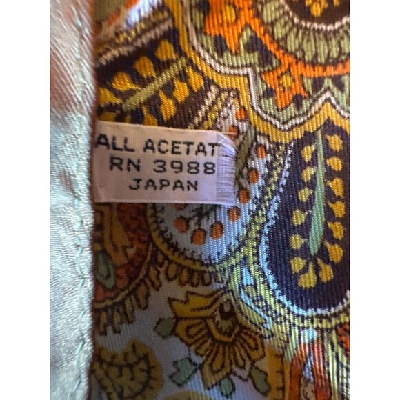 Vintage Green & Brown Paisley Floral Scarf All Acetate Made In Japan Square - Picture 3 of 5